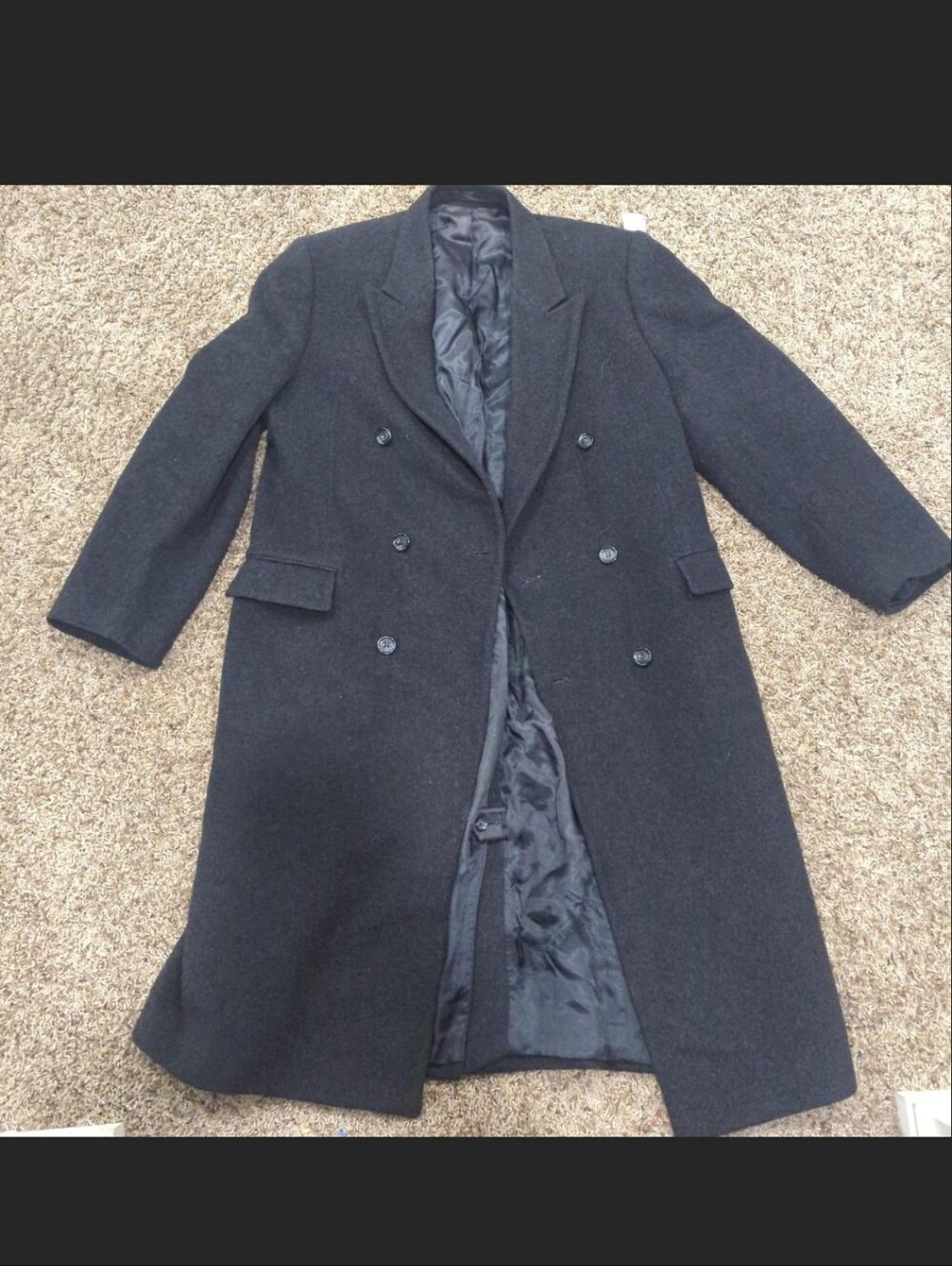 Men's Double-Breasted Black Wool Overcoat